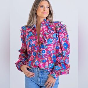 KARLIE Floral Multicolor Ruffle Blouse